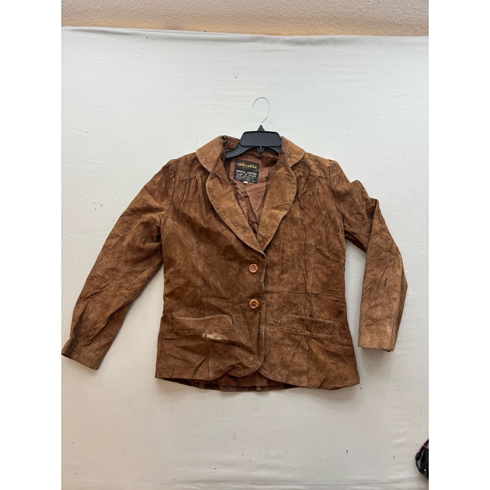 Vintage Split End Ltd Brown Suede Leather Blazer Jacket Size 13 Made in Brazil
